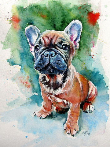 French Bulldog Puppy Black Ornate Wood Framed Art Print with Double Matting by Kovacs, Anna Brigite