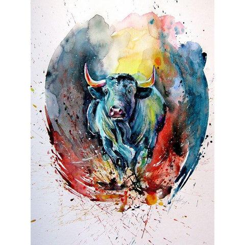 Running Bull White Modern Wood Framed Art Print by Kovacs, Anna Brigite