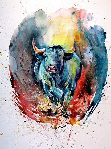 Running Bull White Modern Wood Framed Art Print with Double Matting by Kovacs, Anna Brigite