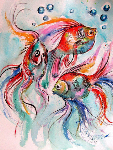 Fishes White Modern Wood Framed Art Print with Double Matting by Kovacs, Anna Brigite