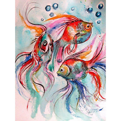 Fishes Black Modern Wood Framed Art Print by Kovacs, Anna Brigite