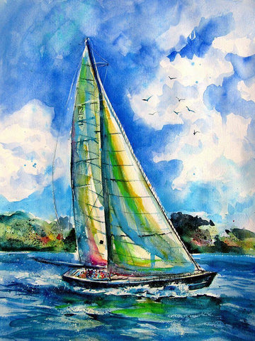 Summer and Freedom - Sailboat Black Ornate Wood Framed Art Print with Double Matting by Kovacs, Anna Brigite
