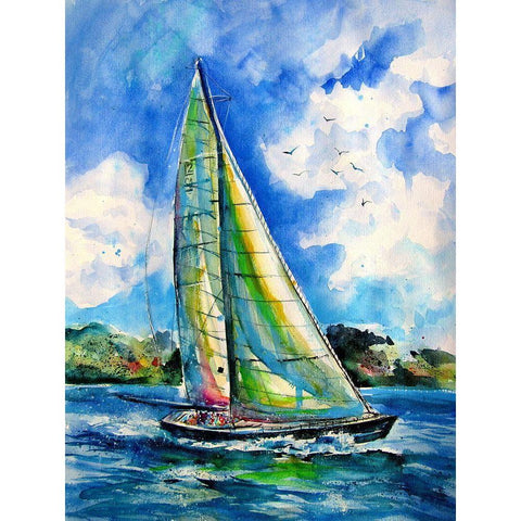 Summer and Freedom - Sailboat White Modern Wood Framed Art Print by Kovacs, Anna Brigite
