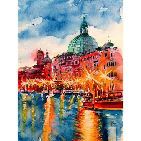 Venice at Night White Modern Wood Framed Art Print by Kovacs, Anna Brigite