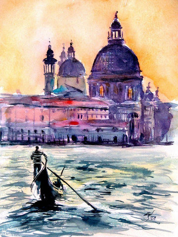 Venice at Sunset Black Ornate Wood Framed Art Print with Double Matting by Kovacs, Anna Brigite