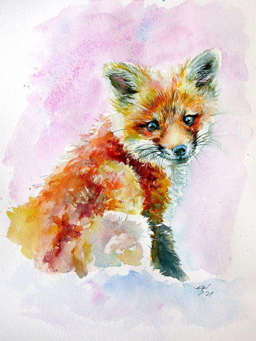 Cute Fox cub Black Ornate Wood Framed Art Print with Double Matting by Kovacs, Anna Brigite