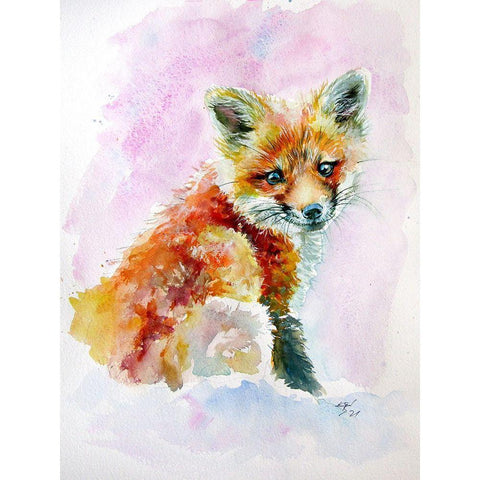 Cute Fox cub Black Modern Wood Framed Art Print by Kovacs, Anna Brigite