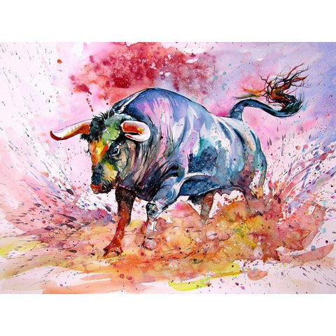 Running Bull Black Modern Wood Framed Art Print with Double Matting by Kovacs, Anna Brigite