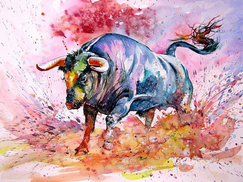 Running Bull Black Ornate Wood Framed Art Print with Double Matting by Kovacs, Anna Brigite