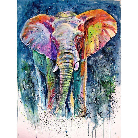 Colorful Elephant White Modern Wood Framed Art Print by Kovacs, Anna Brigite
