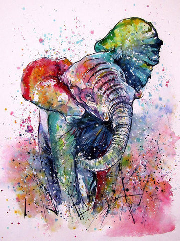 Playing Elephant White Modern Wood Framed Art Print with Double Matting by Kovacs, Anna Brigite
