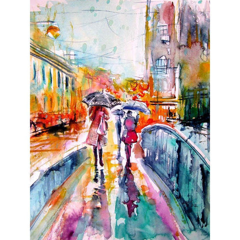 Rain in the City Black Modern Wood Framed Art Print with Double Matting by Kovacs, Anna Brigite