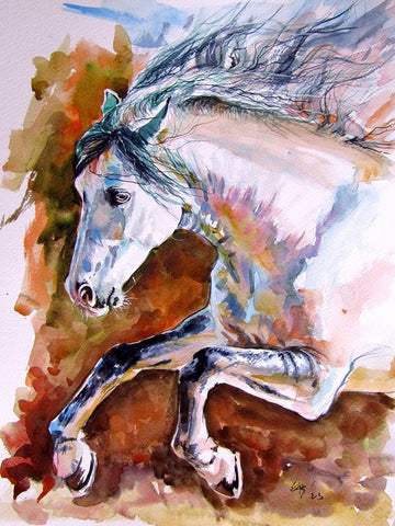 Running Horse II White Modern Wood Framed Art Print with Double Matting by Kovacs, Anna Brigite