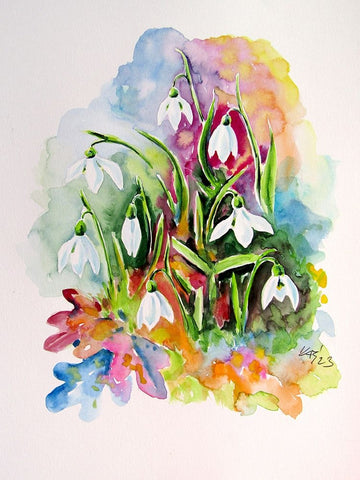 Snowdrops I White Modern Wood Framed Art Print with Double Matting by Kovacs, Anna Brigite