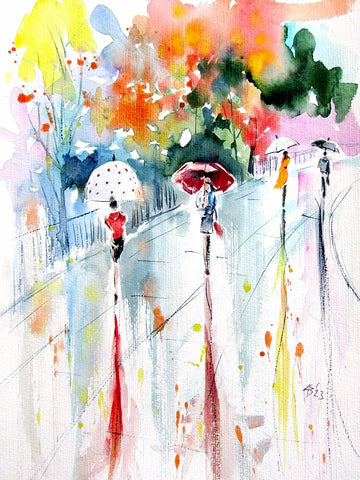 Walking Peoples I Black Modern Wood Framed Art Print by Kovacs, Anna Brigite