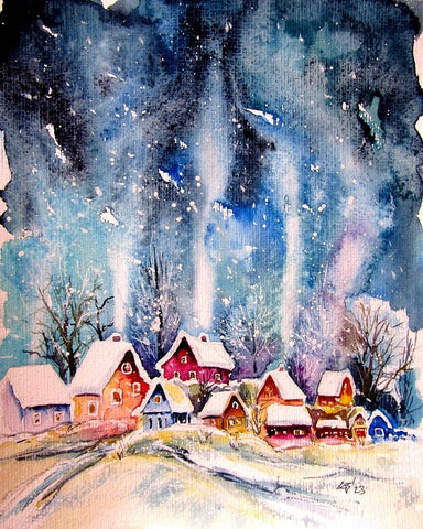Frozen Village I White Modern Wood Framed Art Print with Double Matting by Kovacs, Anna Brigite