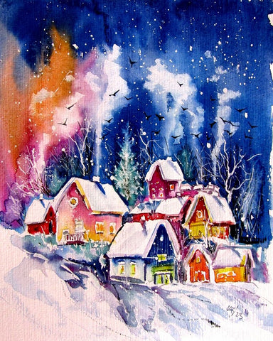 Frozen Village II White Modern Wood Framed Art Print with Double Matting by Kovacs, Anna Brigite