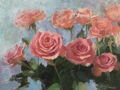 Rose Morning White Modern Wood Framed Art Print with Double Matting by Strube, Ling