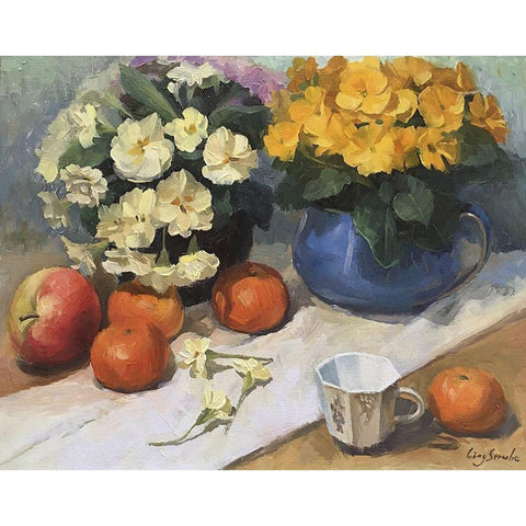 Primrose with Still Life White Modern Wood Framed Art Print by Strube, Ling