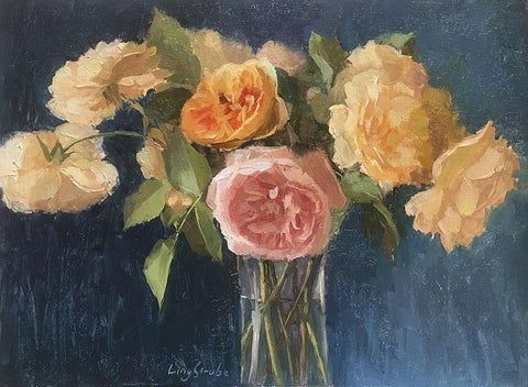 Rose Bouquet Black Ornate Wood Framed Art Print with Double Matting by Strube, Ling