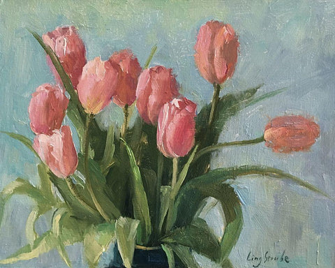 Spring Happiness Black Ornate Wood Framed Art Print with Double Matting by Strube, Ling