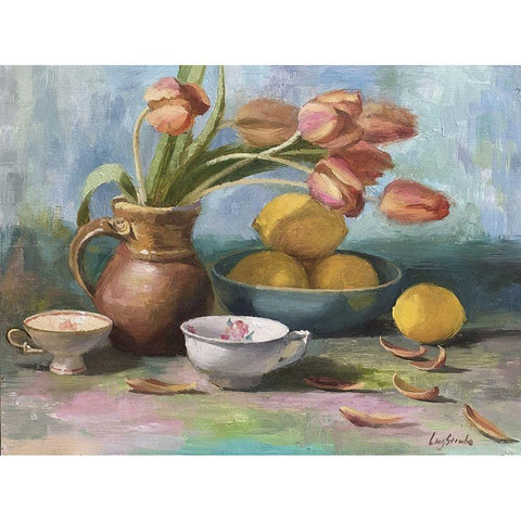 Still Life with Tulips Black Modern Wood Framed Art Print by Strube, Ling
