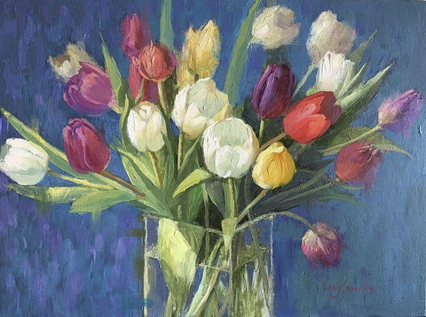 Tulip Bouquet White Modern Wood Framed Art Print with Double Matting by Strube, Ling
