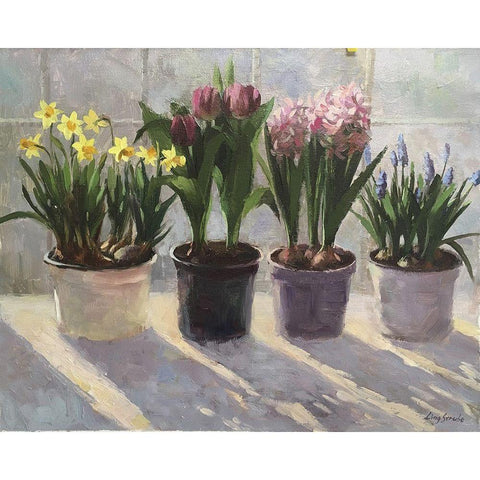 Spring Gathering Black Modern Wood Framed Art Print with Double Matting by Strube, Ling