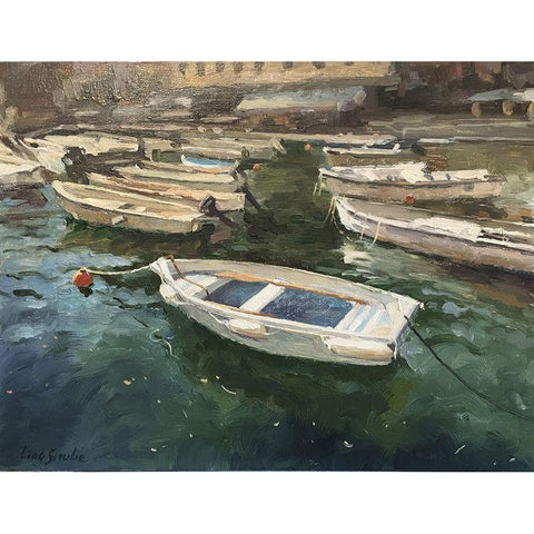 Boat in Portofino II Black Modern Wood Framed Art Print with Double Matting by Strube, Ling