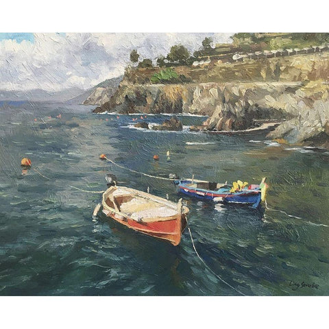 Boats in Italy Black Modern Wood Framed Art Print with Double Matting by Strube, Ling