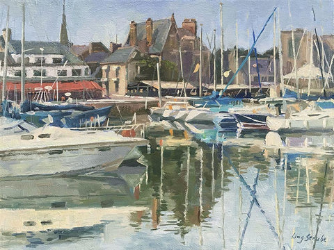 Paimpol Harbour White Modern Wood Framed Art Print with Double Matting by Strube, Ling