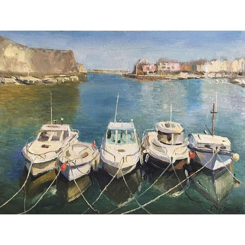 France Harbour II Black Modern Wood Framed Art Print with Double Matting by Strube, Ling