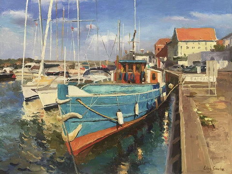 Denmark Harbour - Midderfart White Modern Wood Framed Art Print with Double Matting by Strube, Ling