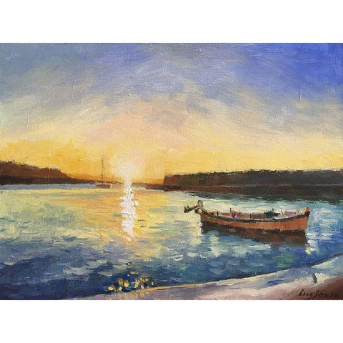 Cefalu, Sicily Sunset Gold Ornate Wood Framed Art Print with Double Matting by Strube, Ling