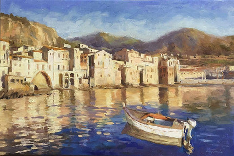 Cefalu, Sicily Black Ornate Wood Framed Art Print with Double Matting by Strube, Ling