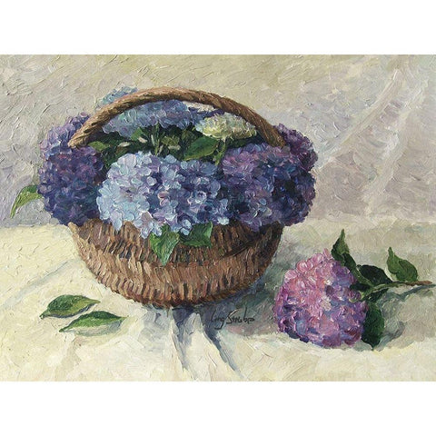 Hydrangeas in Basket Black Modern Wood Framed Art Print with Double Matting by Strube, Ling