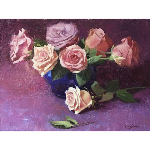 Rose Bouquet II Gold Ornate Wood Framed Art Print with Double Matting by Strube, Ling