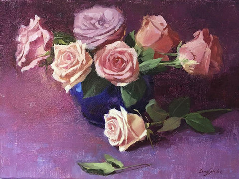 Rose Bouquet II Black Ornate Wood Framed Art Print with Double Matting by Strube, Ling