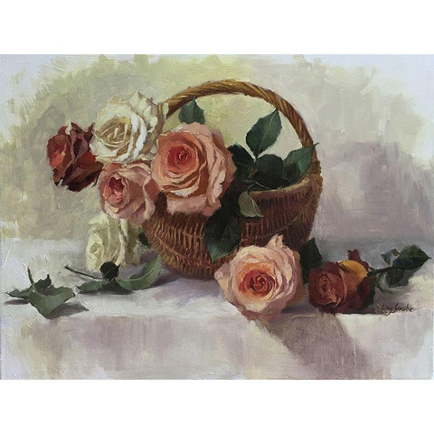Rose Basket White Modern Wood Framed Art Print by Strube, Ling