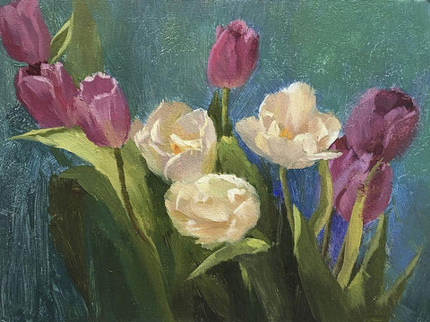 Tulips White Modern Wood Framed Art Print with Double Matting by Strube, Ling