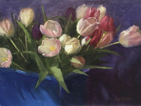 Tulips II White Modern Wood Framed Art Print with Double Matting by Strube, Ling