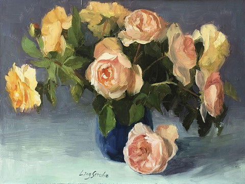 Summer Roses White Modern Wood Framed Art Print with Double Matting by Strube, Ling