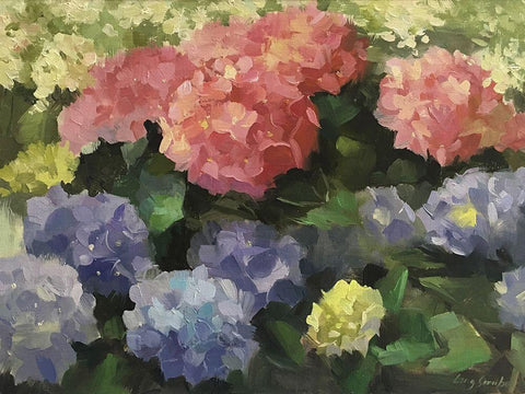 Hydrangeas Black Ornate Wood Framed Art Print with Double Matting by Strube, Ling