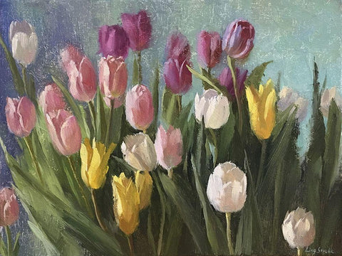 Tulips III White Modern Wood Framed Art Print with Double Matting by Strube, Ling