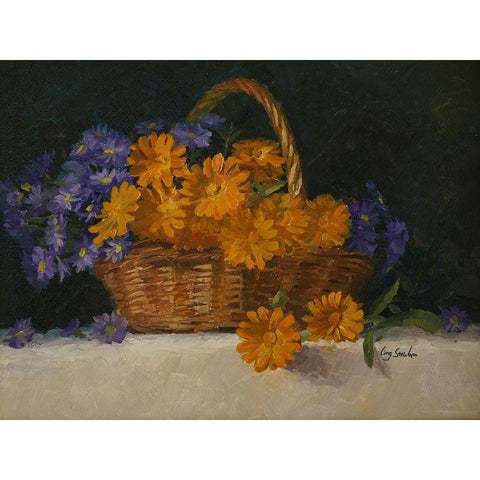 Flower Basket White Modern Wood Framed Art Print by Strube, Ling