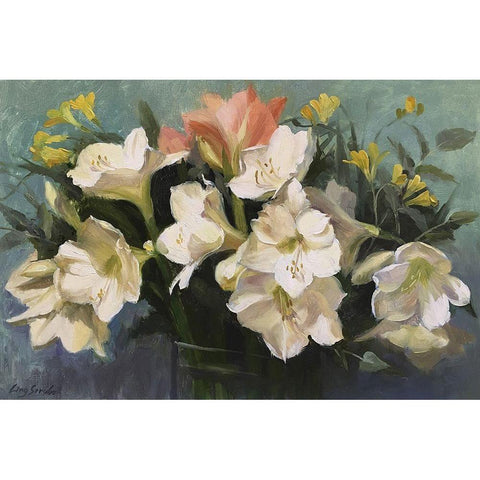 White Amarylilies Black Modern Wood Framed Art Print by Strube, Ling