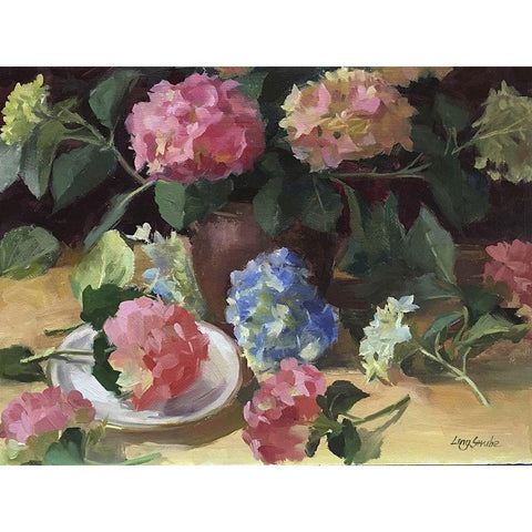 The Hydrangeas Black Modern Wood Framed Art Print with Double Matting by Strube, Ling