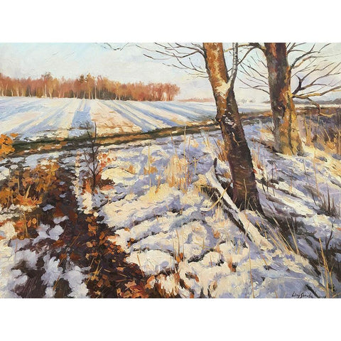 An Evening in Winter Black Modern Wood Framed Art Print with Double Matting by Strube, Ling