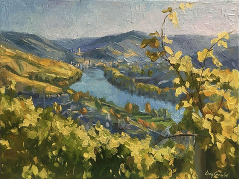 Mosel Landscape White Modern Wood Framed Art Print with Double Matting by Strube, Ling