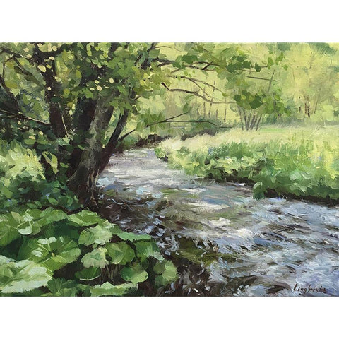 Springtime Black Modern Wood Framed Art Print by Strube, Ling